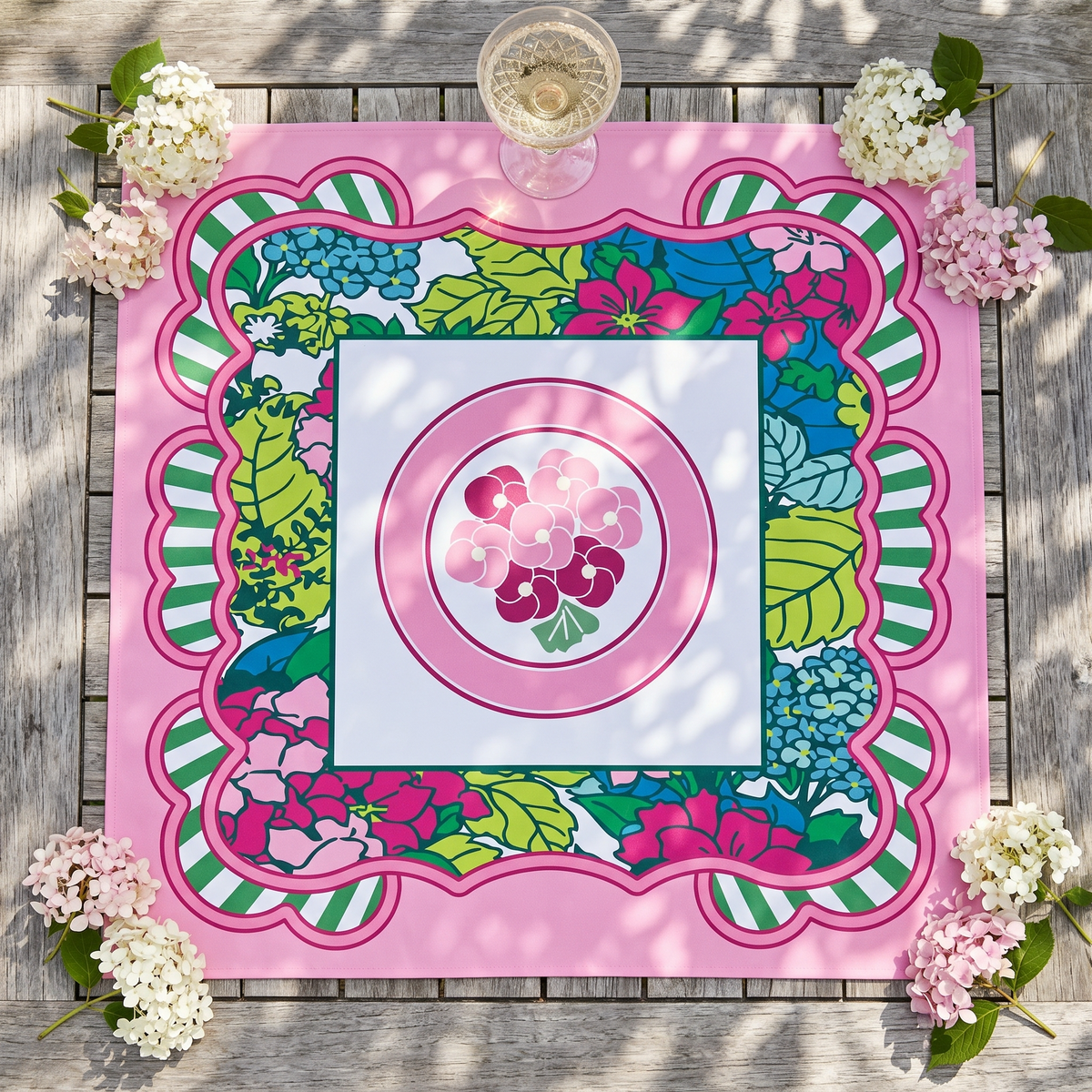 The Parlor Mat hosting print side styled on a table with drinks and mahjong tiles in play