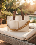 The Parlor Satchel canvas mahjong tote shown in detail by Caki Lawrence
